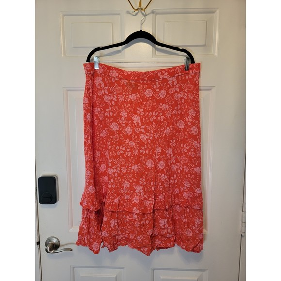 Talbots 2X Orange & Pink Ruffled Skirt - Picture 1 of 7